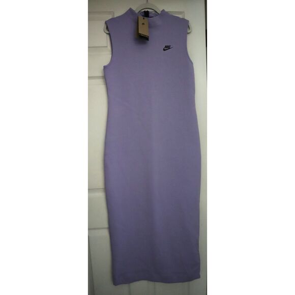 Nike HJ1385-533 Women Sz L-Tall Lilac Ice/Black Tech Fleece Tank Maxi Dress - Picture 1 of 16
